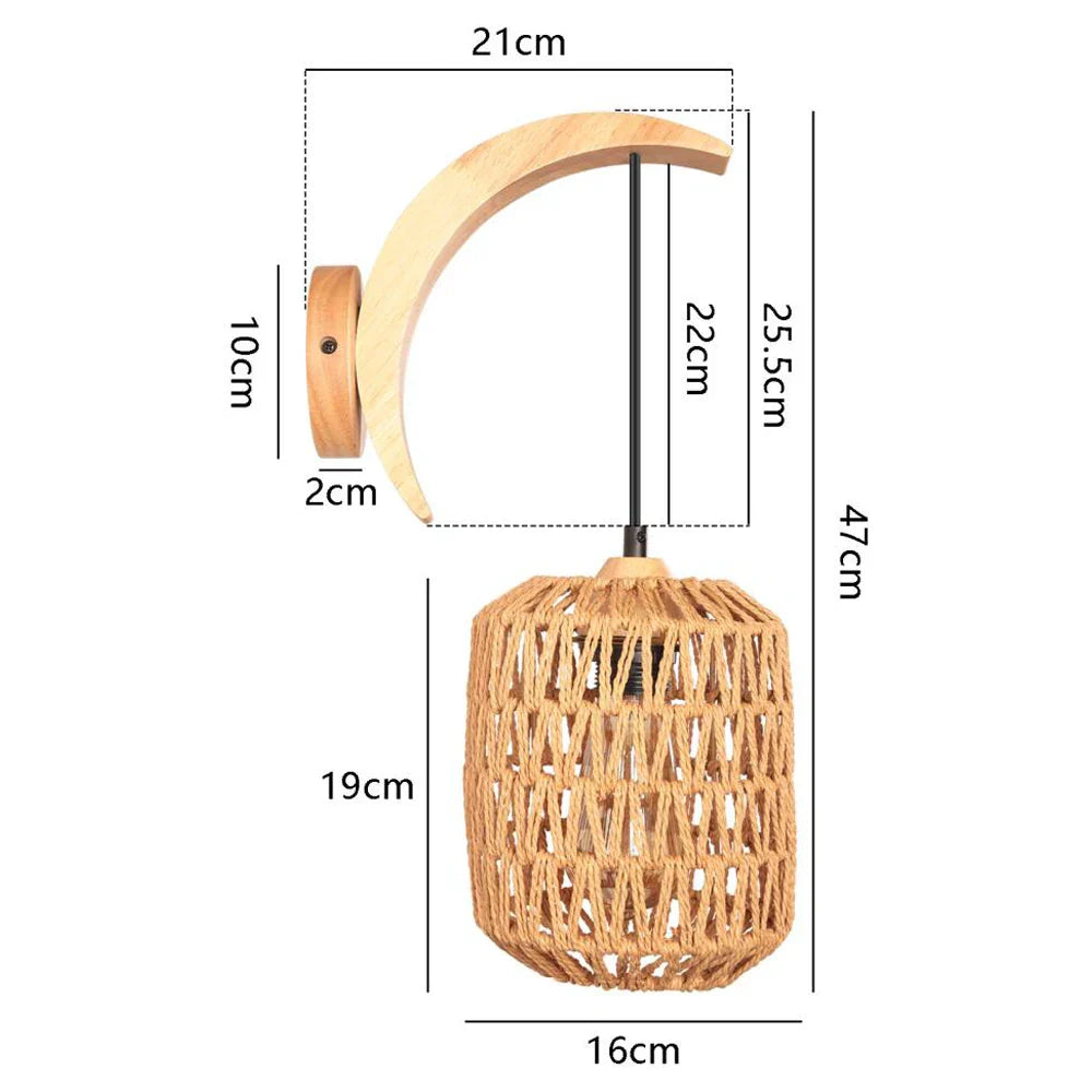 Modern Wood Hemp Rope Wall Sconce for Indoor Home Decor Lighting