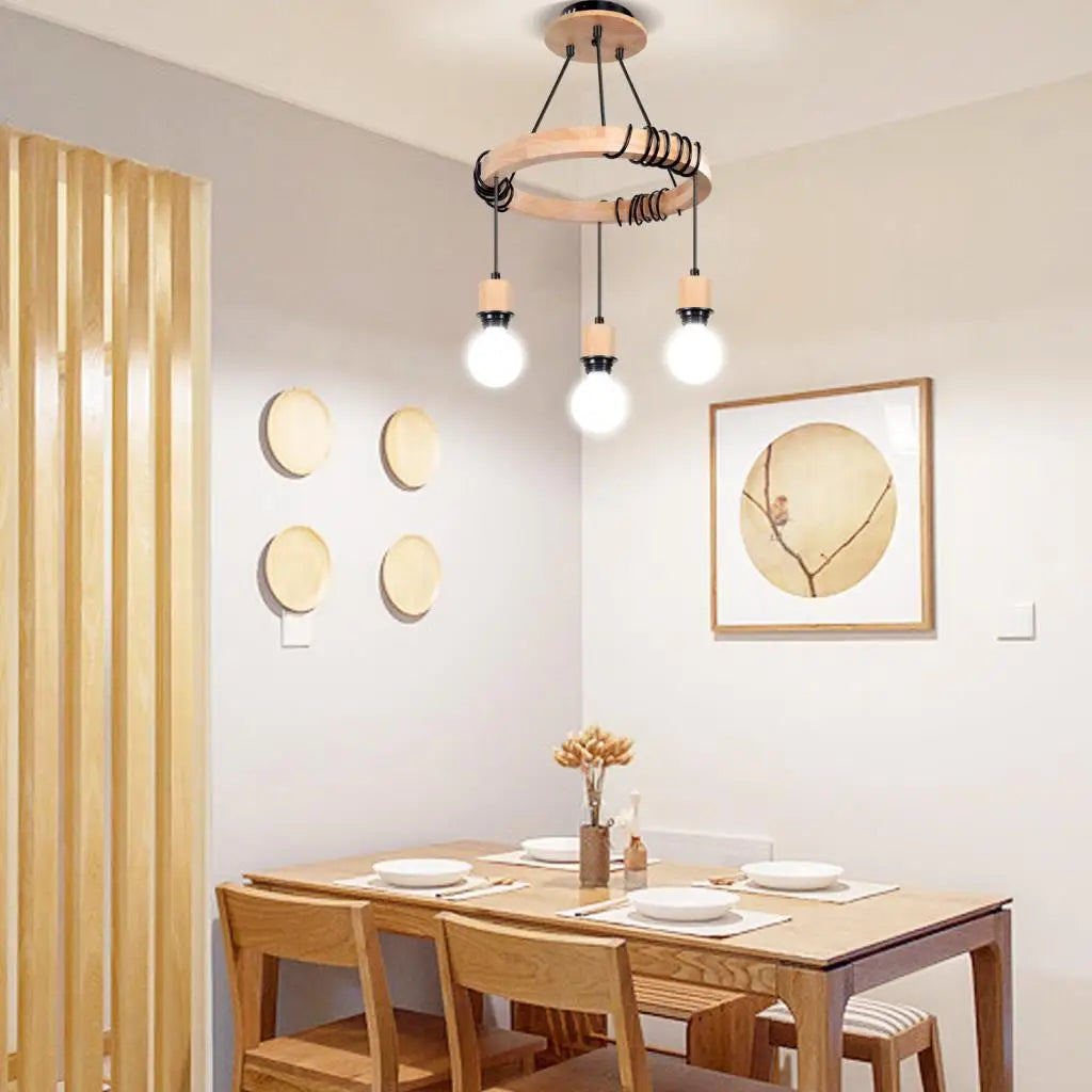 Wooden 3-Head Industrial Pendant Chandeliers for Home Decor