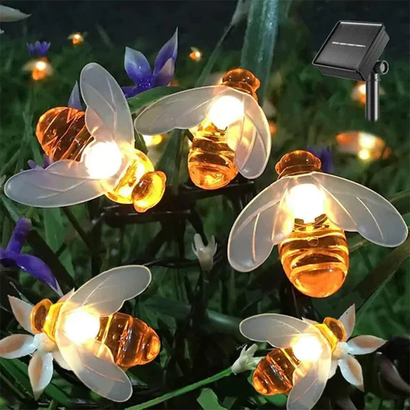Solar Bee String Lights: Outdoor Fairy Light Garland 8 Modes Waterproof Garden Party Decor