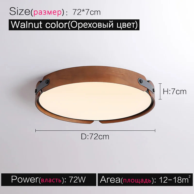Walnut Round Ceiling Lamp by - Modern Japanese Nordic Bedroom Dining Room Lighting