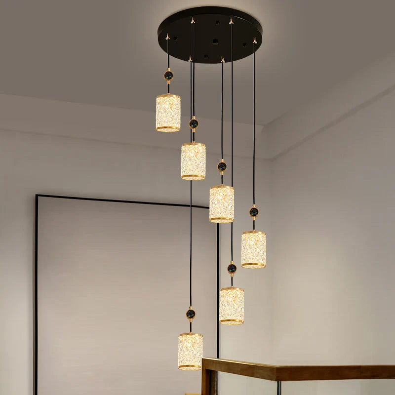 Rotating Chinese Style Stair Chandelier: High-End Villa Duplex Lamps