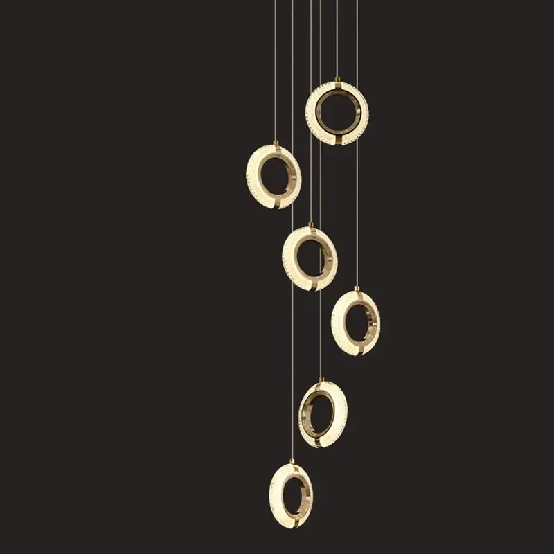 Luxury Crystal LED Chandelier Staircase Ceiling Lamp - Gold Modern Round Hanging Light