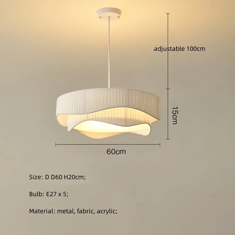 Creamy Style E27 Chandelier Bedroom Pendant Lights: Minimalist White Fabric LED Lamps