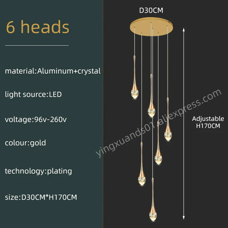 Modern Crystal Chandelier Golden Loft Hanging Light for Stylish Home Décor