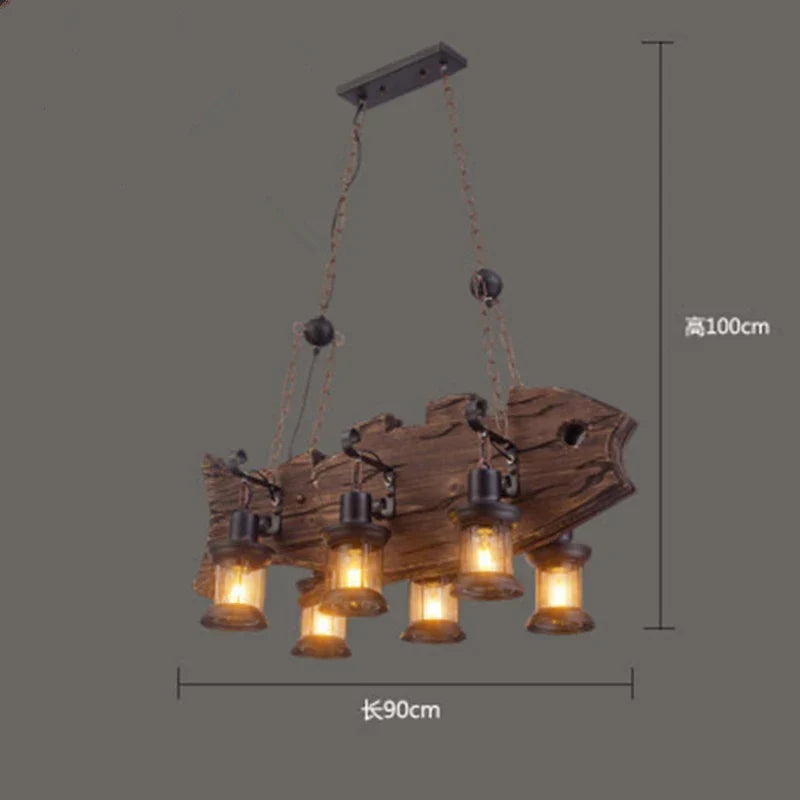 Retro Wood E27 LED Ceiling Chandelier - Industrial Vintage Pendant Lights