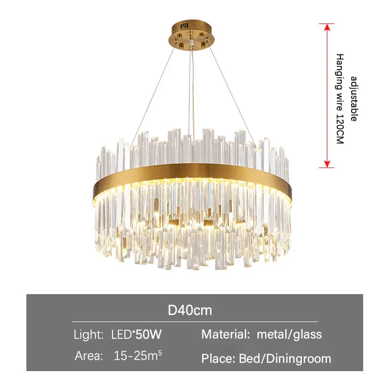 Gold Crystal Ceiling Chandelier | Luxury Indoor Lighting for Living & Dining Room