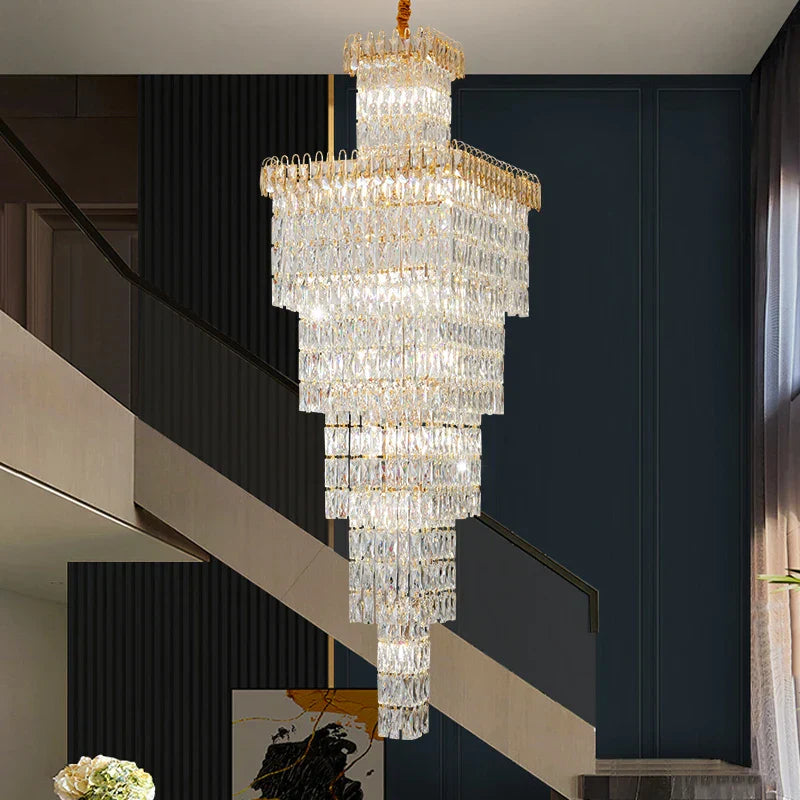 Crystal Luxe Living Room Chandelier - Modern & Elegant Hall Staircase Lighting