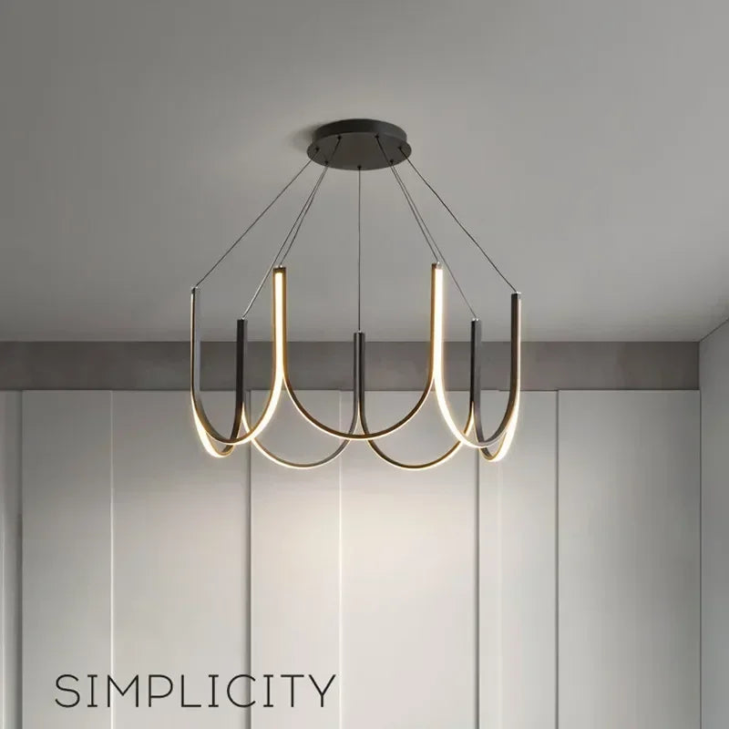 Modern Black Aluminium LED Pendant Chandelier for Foyer, Adjustable Lighting Solution