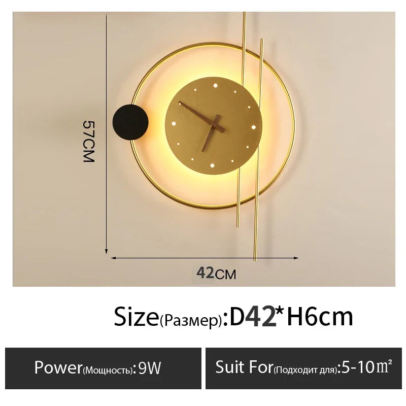 Nordic Wall Lamp Clock Modern Silent Bedroom Decor Lighting
