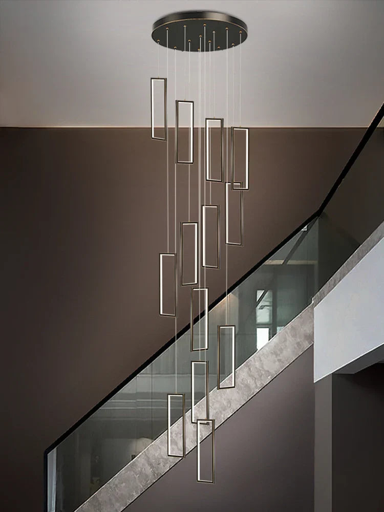 Copper Square Pendant Chandelier with LED Lighting