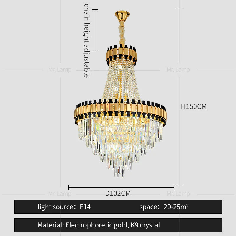 Crystal Chandelier for Duplex Villa Living Room with Intelligent Dimming