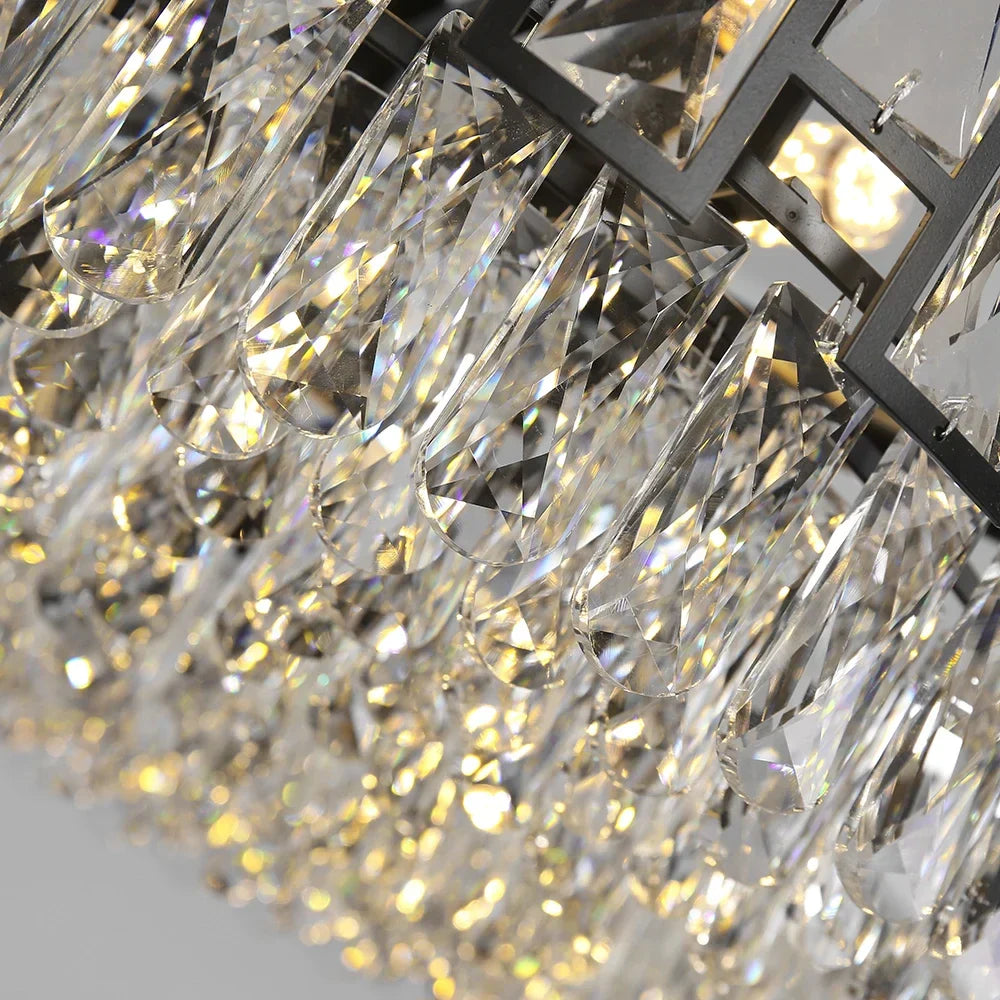 Crystal LED Chandeliers Black Round Pendant Light for Living Room Dining Indoor Kitchen Bedroom