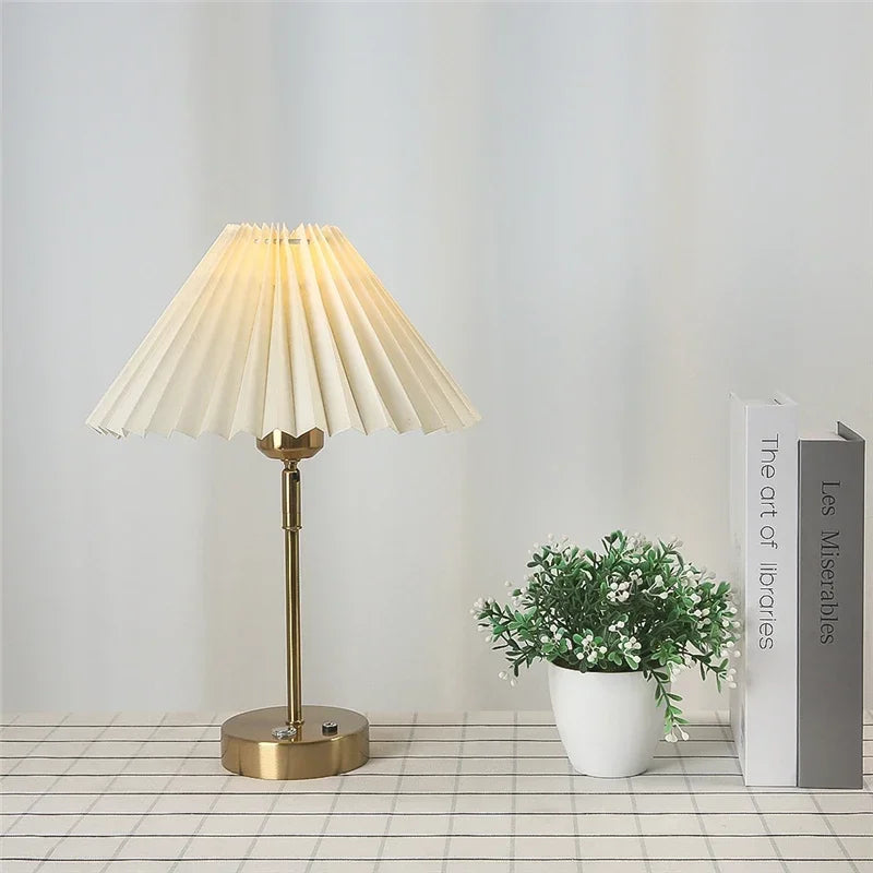 Adjustable Pleated Table Lamp Nordic Retro LED Desk Light for Living Room Bedroom