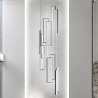 Nordic Black Rectangle LED Chandelier for Living Room, Dimmable Stairs Pendant Lighting