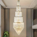 Crystal Hollow Long Chandelier: Elegant Duplex Villa Hall Lighting