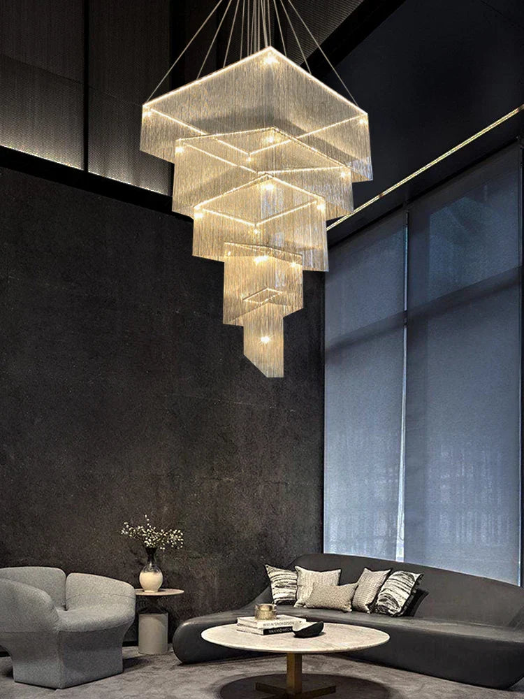 Modern Aluminum Chain Tassel Chandelier for Living Room Hotel, Artistic Large Size