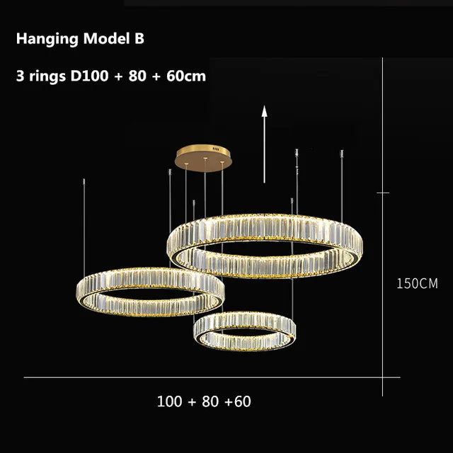 Gold Crystal Round Ring Chandeliers with LED Pendant Light for Ceiling Lighting