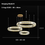 Gold Crystal Round Ring Chandeliers with LED Pendant Light for Ceiling Lighting