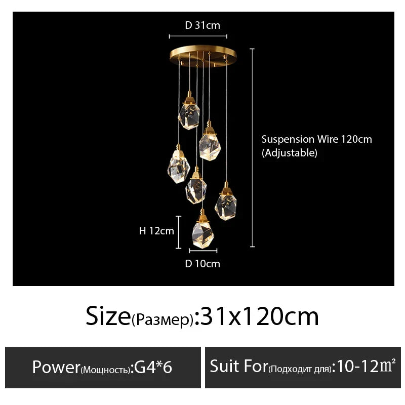 Diamond Crystal Chandelier Staircase LED Large Living Room Hall Lighting