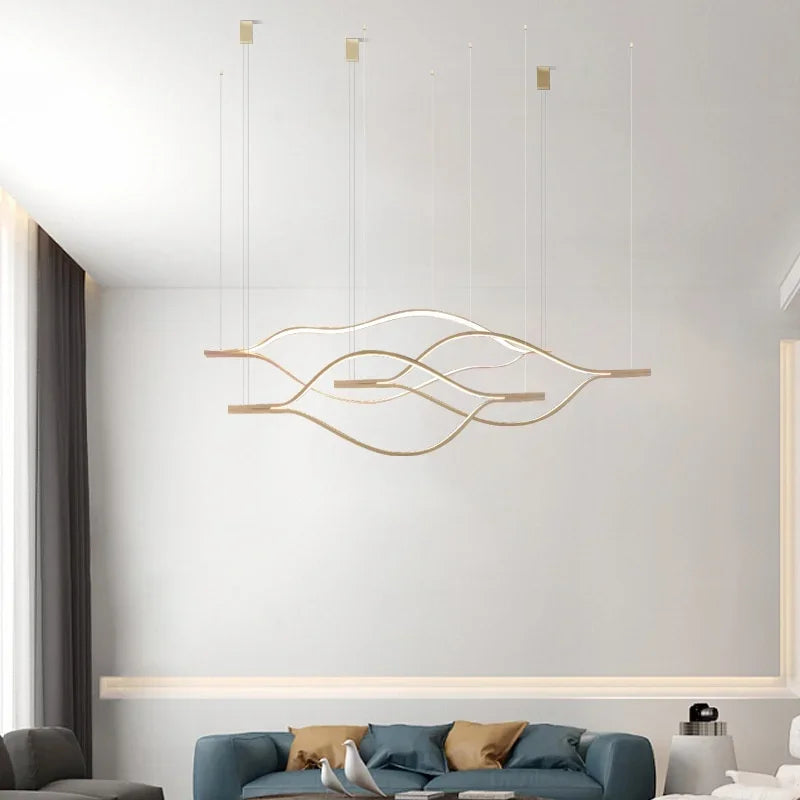 Minimalist River Chandeliers - Gold Lustre Aluminium Dimmable Pendant Lights
