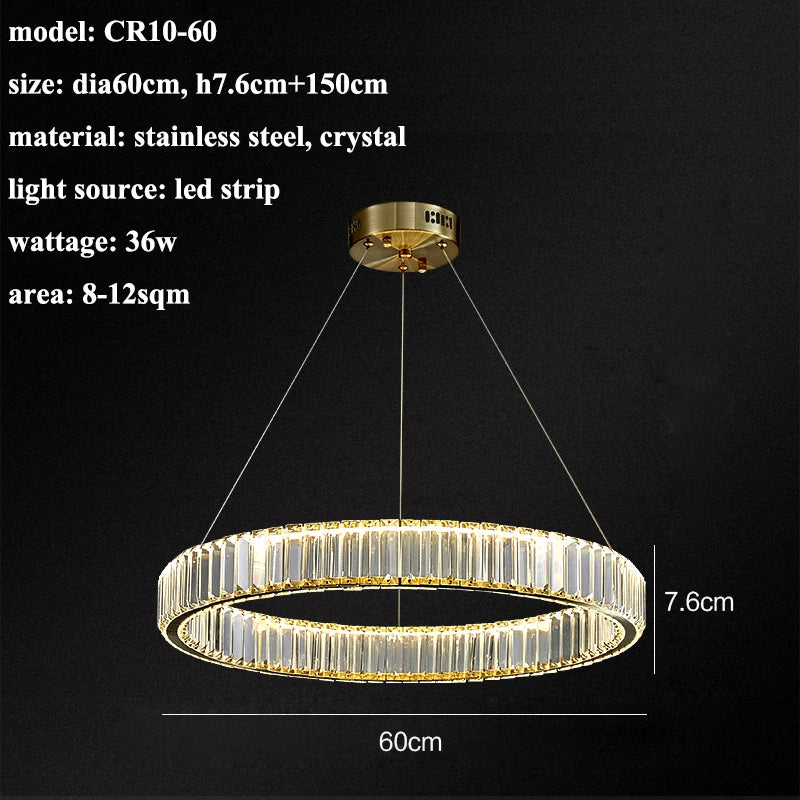 Luxury Steel Crystal Chandelier Dimmable LED Pendant Lights with Remote Control