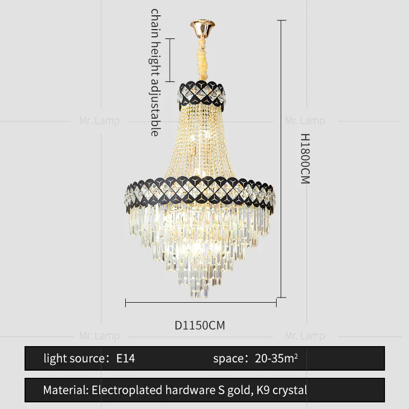 Crystal Chandelier Spiral Staircase Hall Lamp Duplex Living Room Hardware Texture