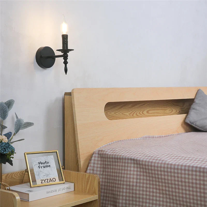 Nordic Vintage Iron Wall Sconces, Black LED E14 Lights, American Retro Loft Fixtures