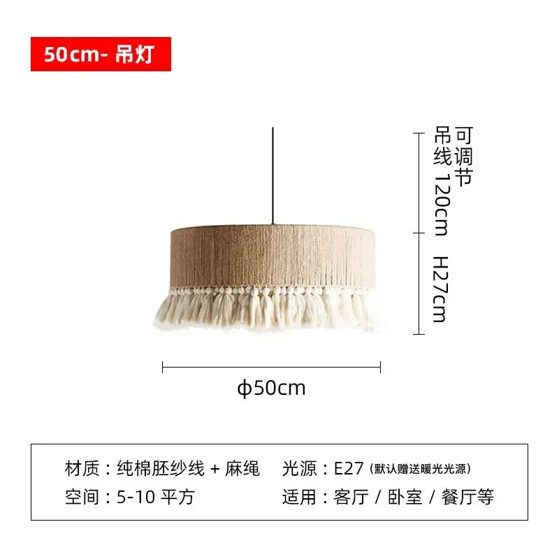 Retro Hemp Rope Tassel Pendant Light: Hand-woven Creative Bedroom Dining Room Main Lamp