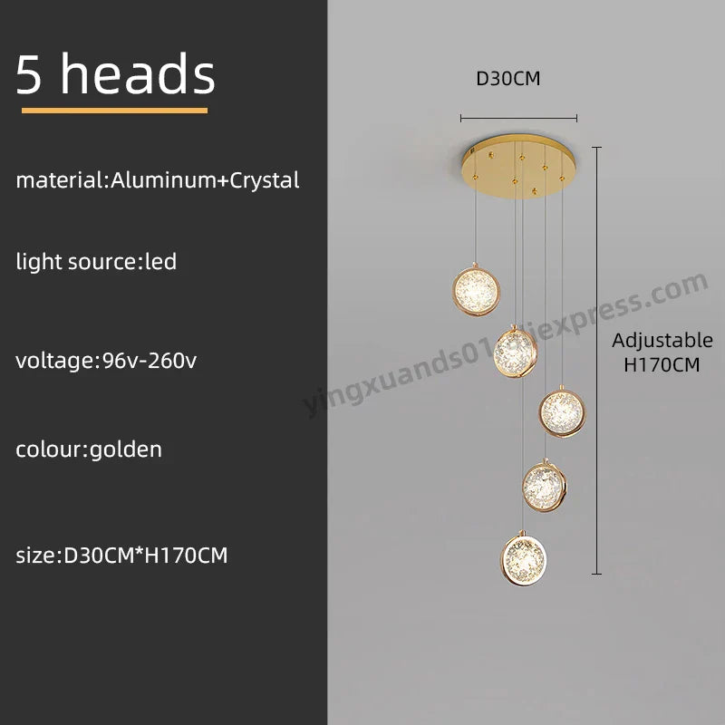 Crystal Ball LED Rotating Stair Chandelier - Nordic Luxury Loft Bubble Design