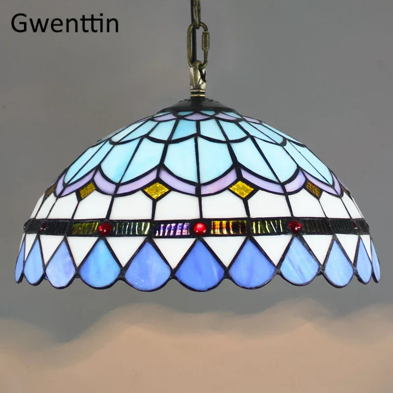Stained Glass Pendant Lights: Baroque Style LED Kitchen Lighting Fixtures