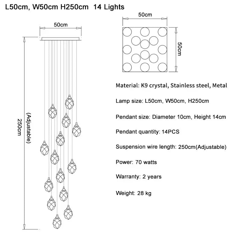 Diamond Crystal Ball Chandelier, Luxury LED Light Fixture for Staircase and Living Room