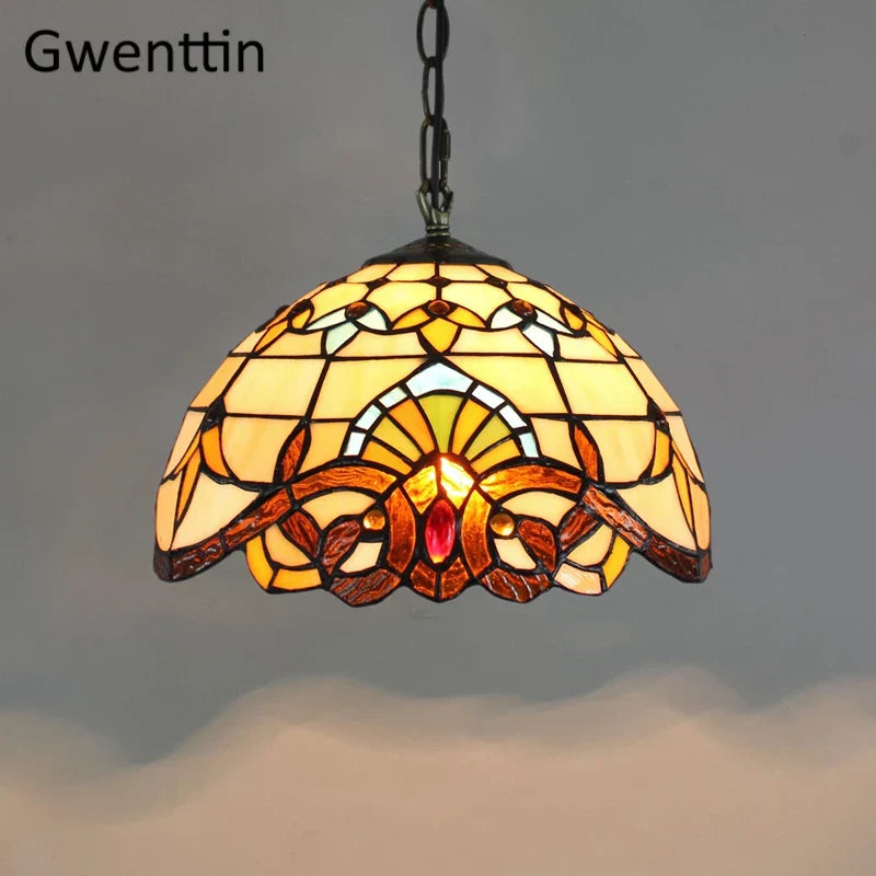 Stained Glass Pendant Lights: Baroque Style LED Kitchen Lighting Fixtures