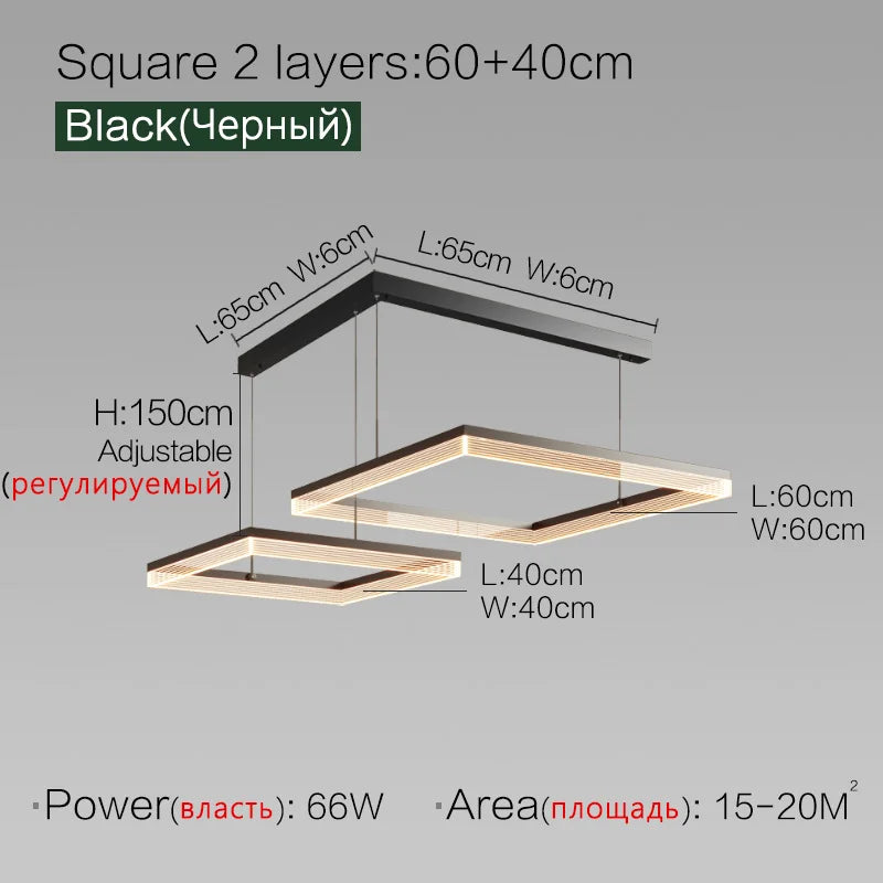 Square Modern Minimalist Nordic Chandelier for Living Room, Dining Room, Bedroom