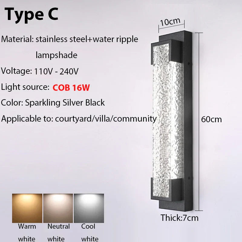 Dimmable LED Stainless Steel Outdoor Wall Sconce for Villa Garage Garden Courtyard