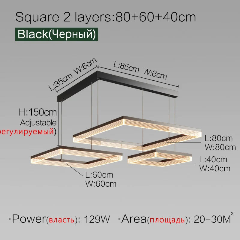 Square Modern Minimalist Nordic Chandelier for Living Room, Dining Room, Bedroom