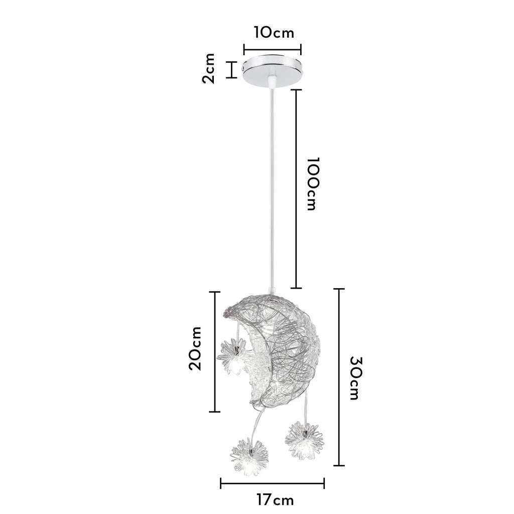 Moon Star Pendant Light Chandelier LED Fixture for Kid Bedroom & Christmas Decor