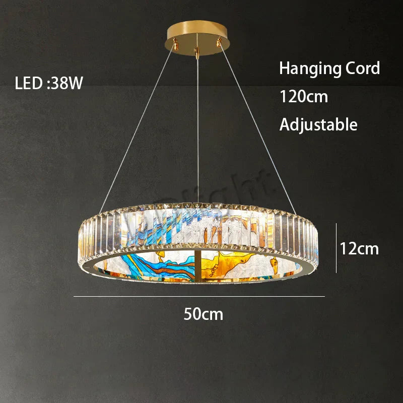 Luxury Crystal Glass Ceiling Light with LED Ring for Modern Villa Decor