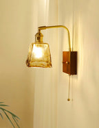 Wooden Brass Glass Wall Lamp Modern Bedroom Bedside Light