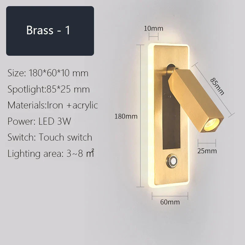 Dimmable LED Wall Sconce Rotation Reading Light for Bedroom Living Room