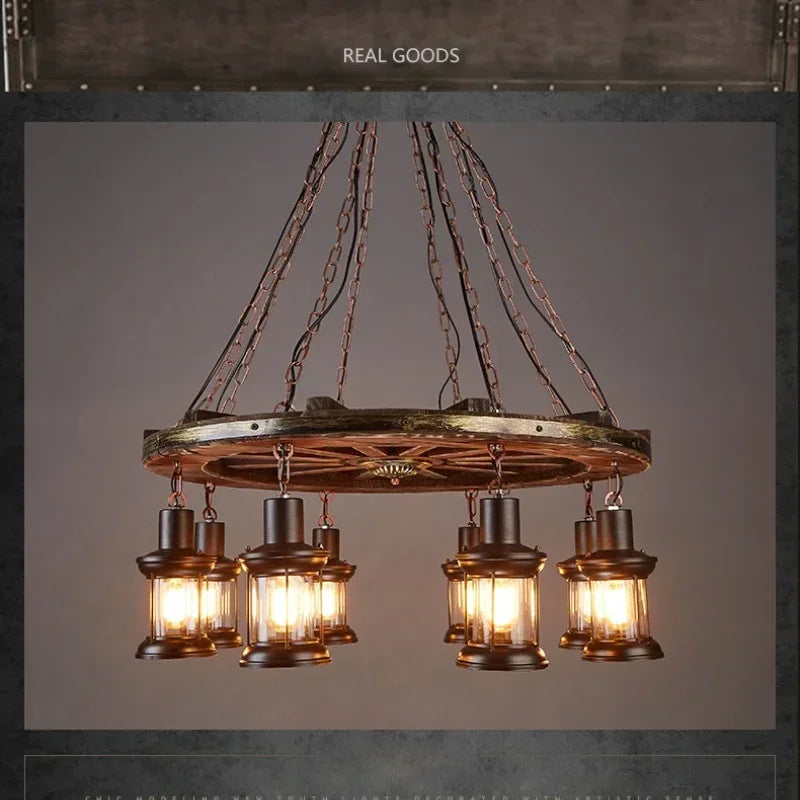 Iron Wheel LED Pendant Lights - Industrial Metallic Lustre Hanging Lamps