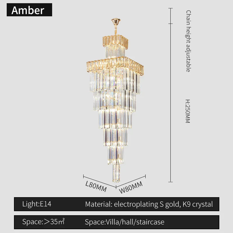 Crystal Chandelier: Luxury Spiral Staircase Pendant Light for Duplex Hollow Loft