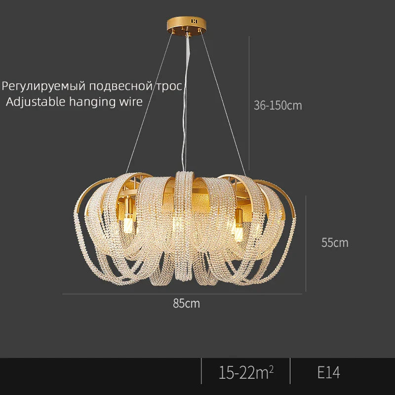 Tassel Crystal LED Chandelier: Nordic Style Round Pendant Lamp for Modern Home Decor