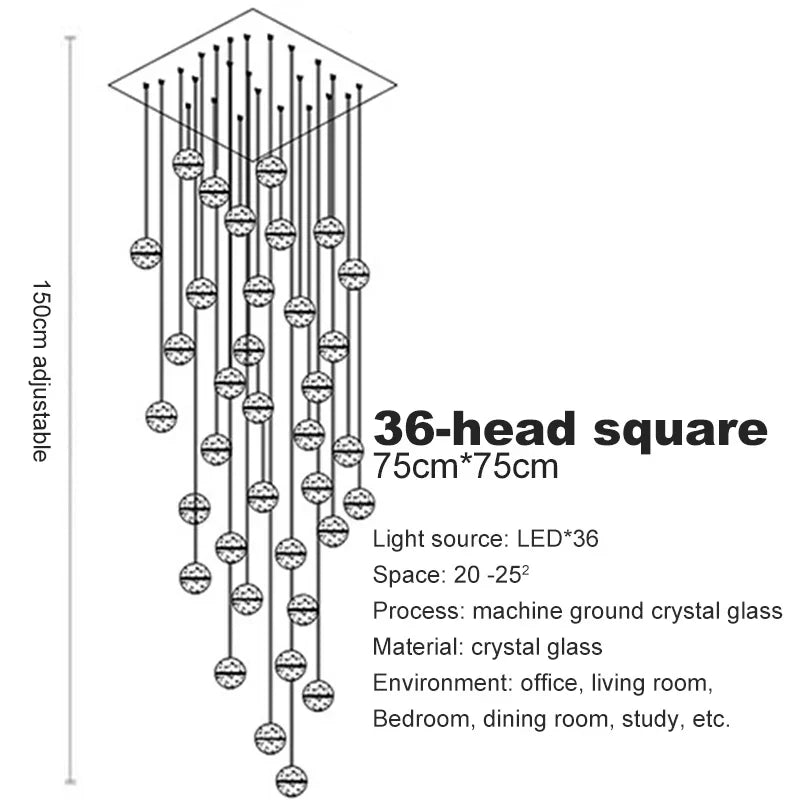 Crystal Ball Chandelier Pendant Light for Staircase Hallway Bar Décor