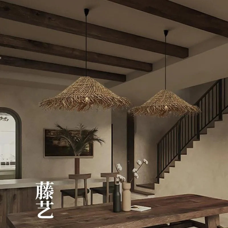Rattan Pendant Chandelier Light Fixtures | Wabi Sabi E27 LED Luminarias