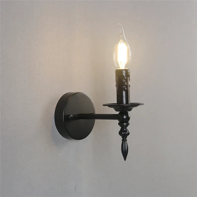 Nordic Vintage Iron Wall Sconces, Black LED E14 Lights, American Retro Loft Fixtures
