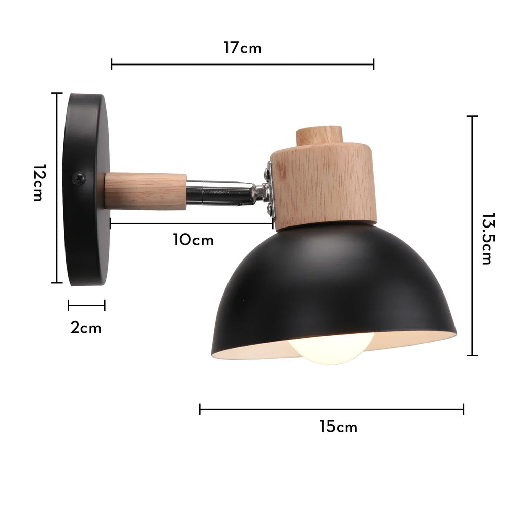 Black Wooden Wall Light Modern E27 LED Sconce Living Room Decor