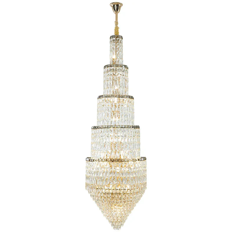 Crystal Hollow Long Chandelier: Elegant Duplex Villa Hall Lighting