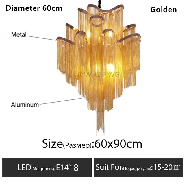 Luxury Tassel Chandelier: Elegant Aluminum Chain LED Lighting for Living Room Loft Villa