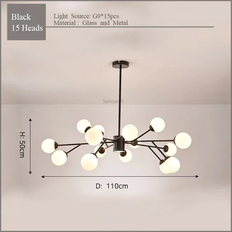 Gold Black LED Ceiling Chandelier for Living Room Bedroom Lighting Fixtures