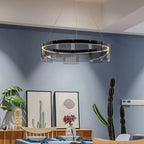 Glass Circle LED Pendant Light: Stratos Luxury Chandelier for Kitchen Island